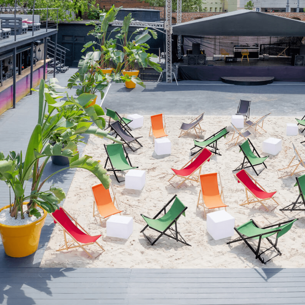 Wooden and metal deck chairs